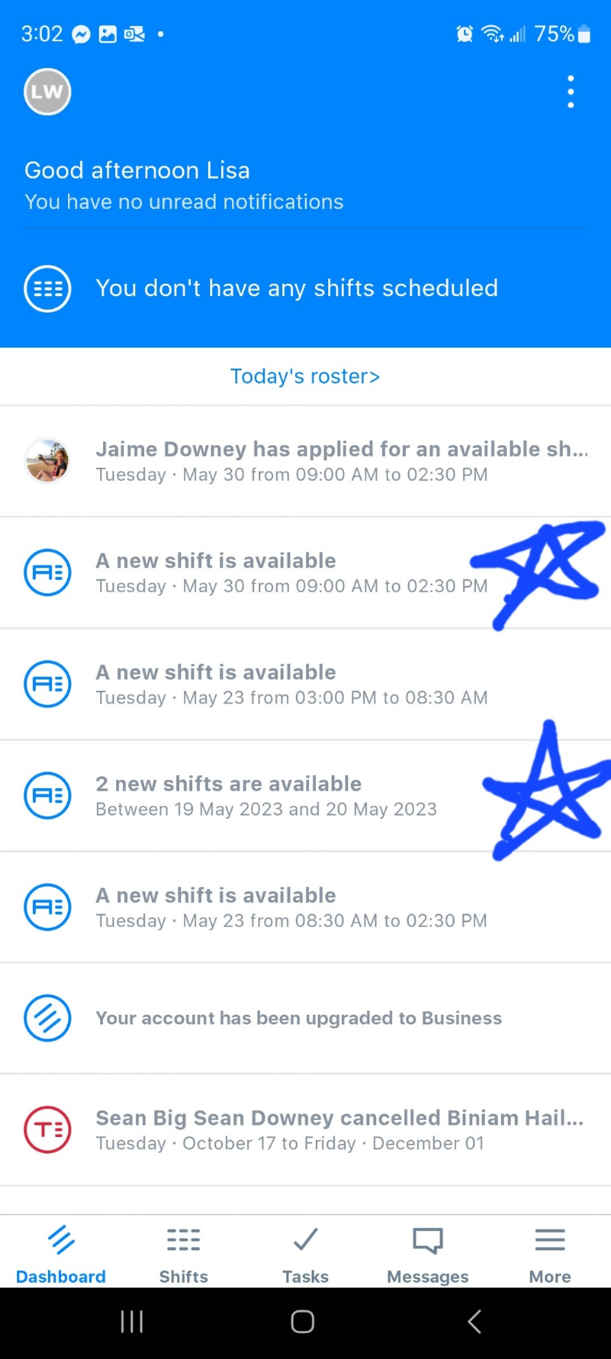 Available shift notifications