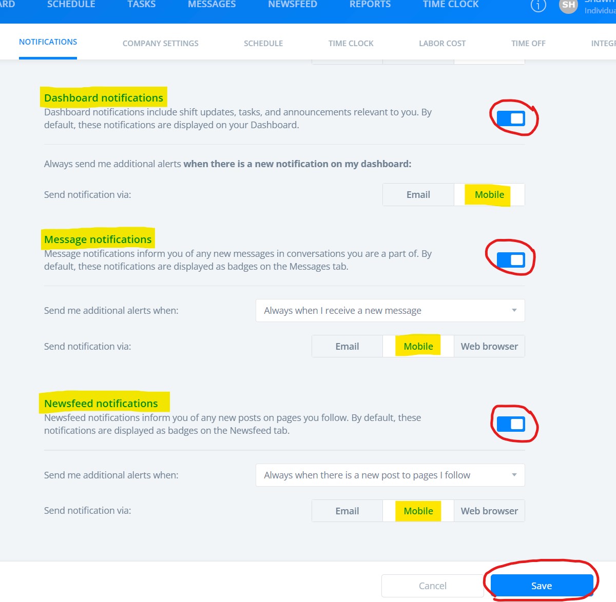 Setting notification preferences